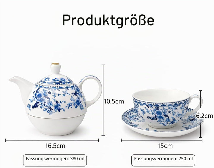 Porcelain Tea for One Set Beautiful Flower Ceramic Teapot with Cup Gifted Box (Blue and White), Blue
