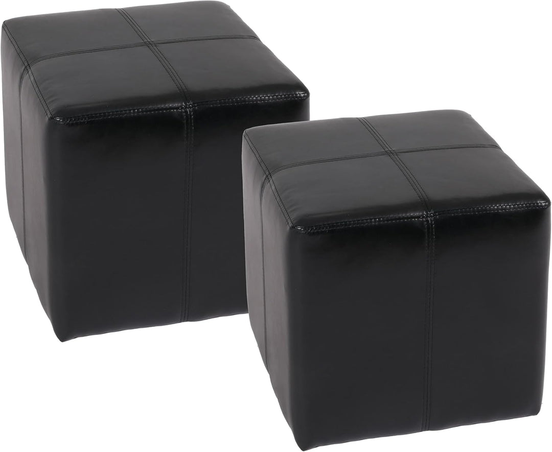 Mendler 2er-Set Sitzwürfel Hocker Sitzhocker Onex-AM, Leder + Kunstleder, 36x36x36cm - schwarz