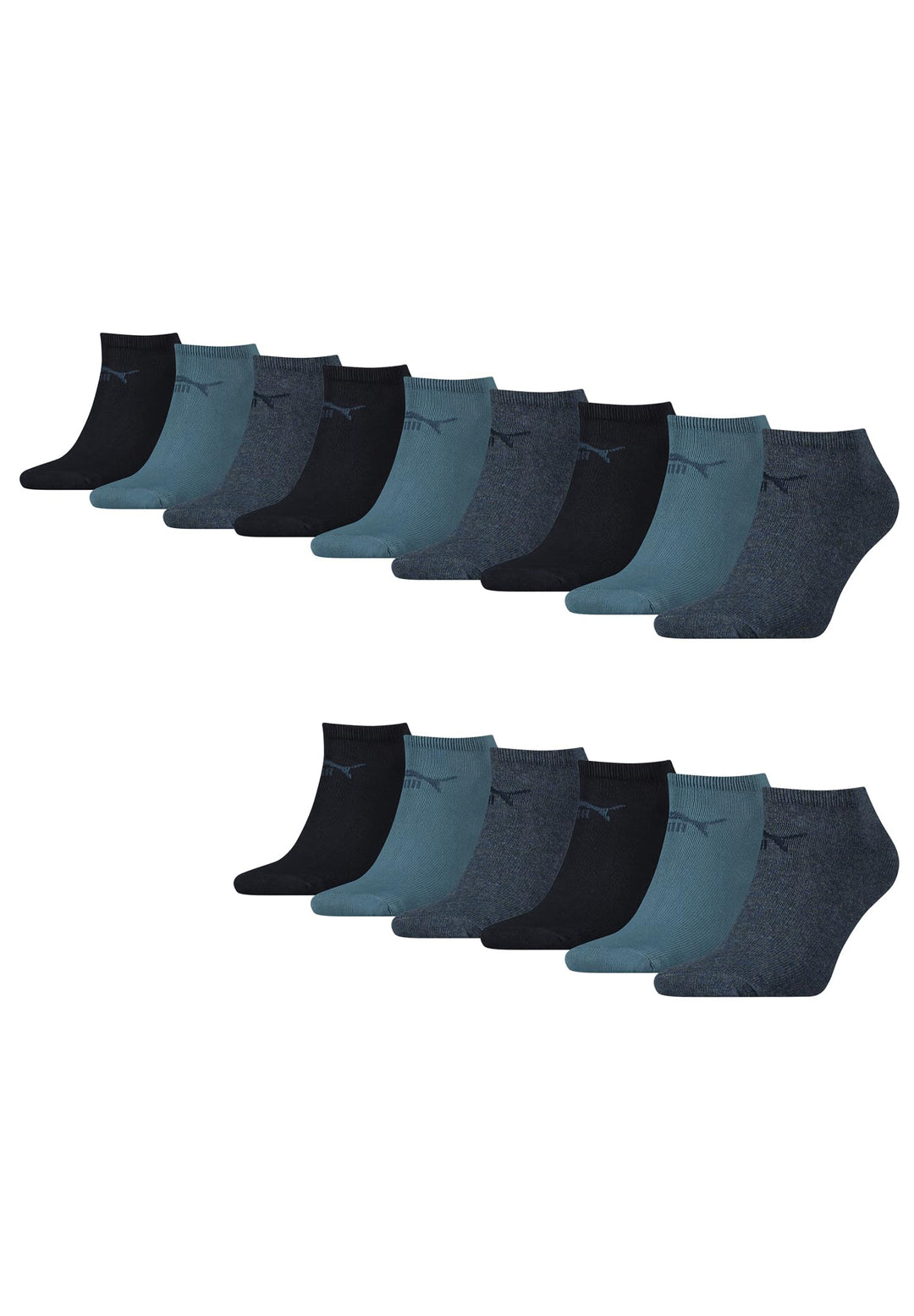 PUMA Unisex Sneaker Socken im Retro Design knöchelhoch für Damen Herren 15er Pack 47-49 Blue Combo,