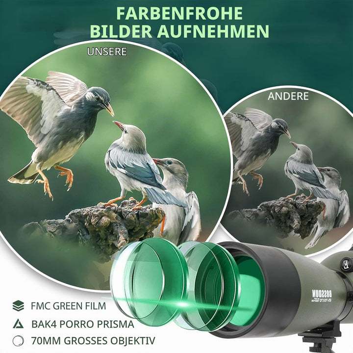 25-75X70 Spektive für Zielschiessen, Jagd, Vogelbeobachtung, Wildtierbeobachtung. Low Light Vision S