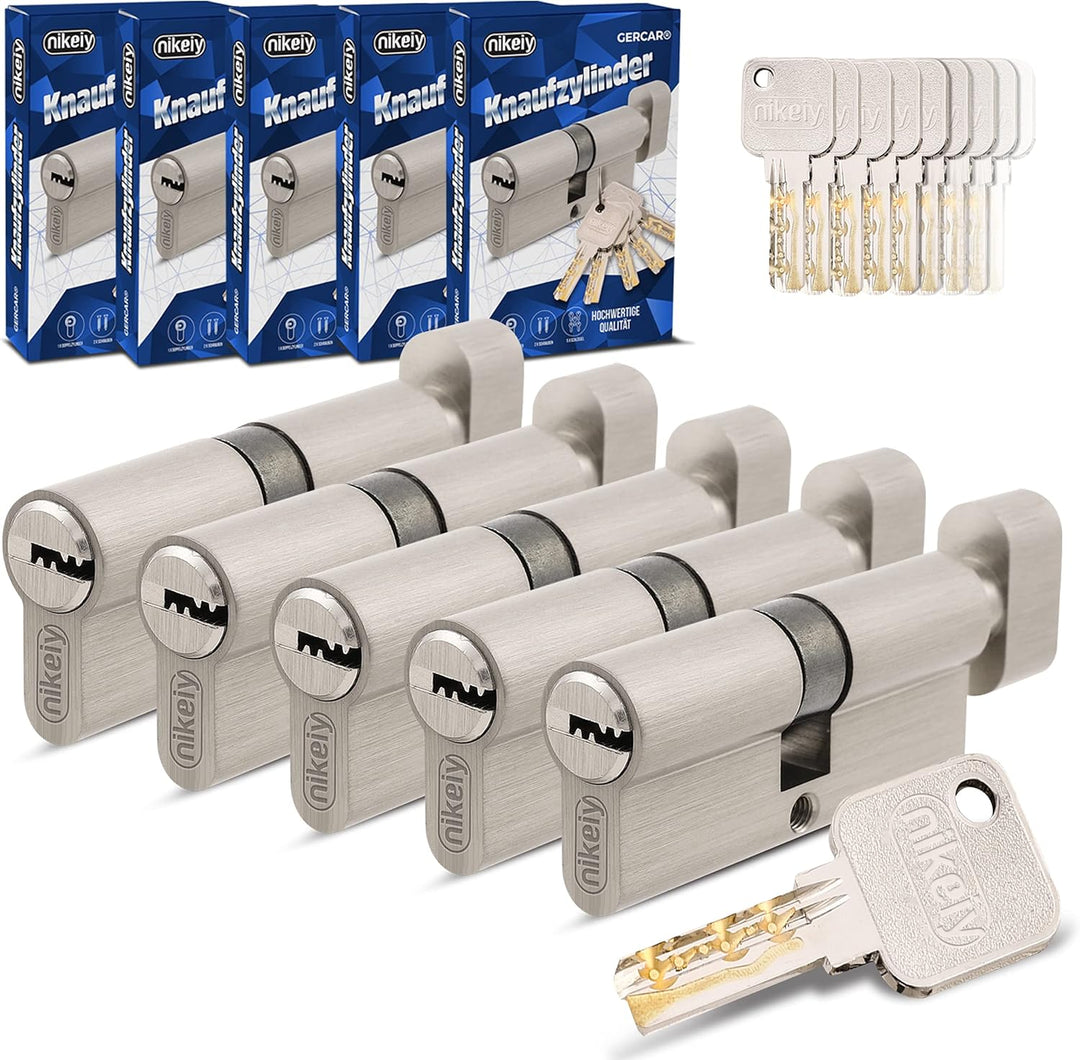 GERCAR Pro Gleichschliessend 5 Knaufzylinder 35/35 Set 5x Schliesszylinder mit Knauf inkl. 25 Schlüs