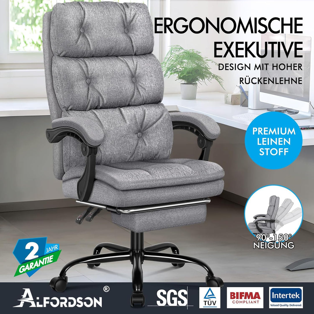 ALFORDSON Bürostuhl, zweischichtiger Schreibtischstuhl mit 150° Neigung und 360° Drehung, Drehstuhl