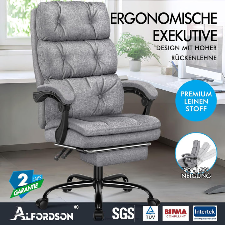 ALFORDSON Bürostuhl, zweischichtiger Schreibtischstuhl mit 150° Neigung und 360° Drehung, Drehstuhl