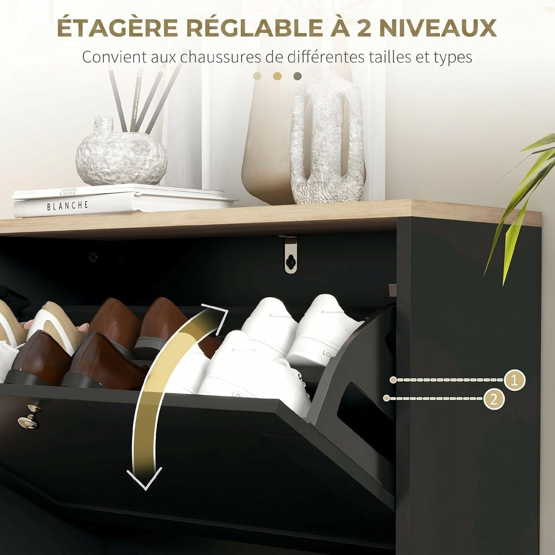 HOMCOM 12 Paar Schuhschrank Modern Schmaler Schuhschrank mit 2 klappbaren Schubladen und verstellbar