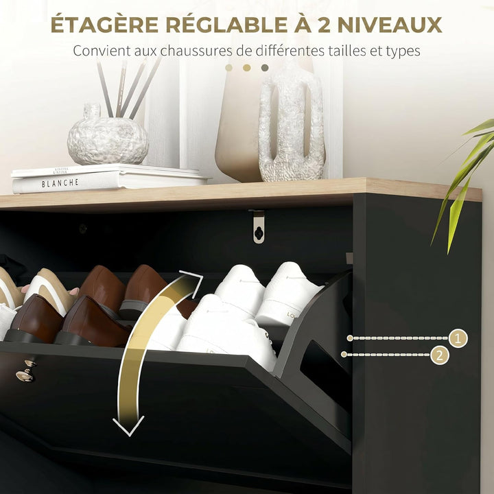 HOMCOM 12 Paar Schuhschrank Modern Schmaler Schuhschrank mit 2 klappbaren Schubladen und verstellbar