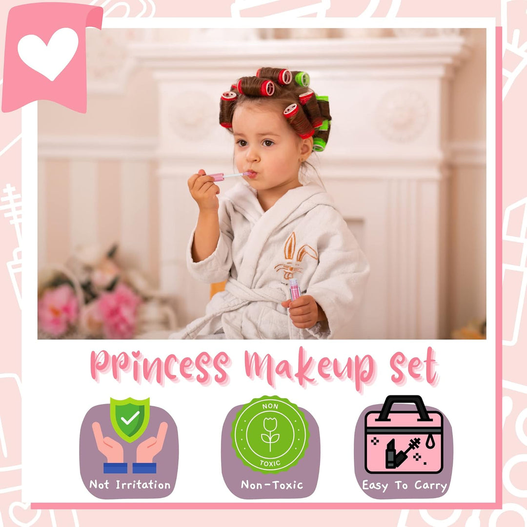 Kinderschminke Set Mädchen, Waschbares, sicheres Make-up-Set für Kinder Mit Einhorn Kosmetiktasche,N