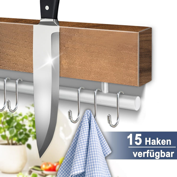 Dmore Magnetleiste Messer mit 15 Haken,59 cm Messerhalter magnetisch aus Holz, Magnet Messerhalter m