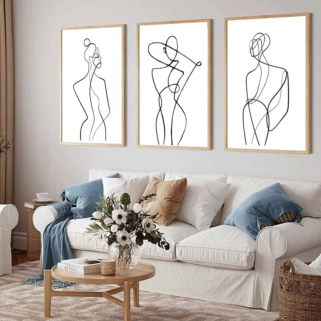 LXTOPN Moderne Wandbilder Poster, Minimalistische Abstrakt Bild Set Line Art Bilder, 3er Poster Set