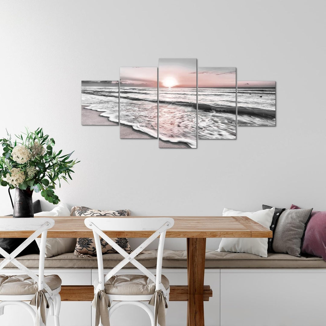 Runa Art Wandbilder Sonnenuntergang Strand 5 Teilig Bild auf Vlies Leinwand Deko Schlafzimmer Wohnzi