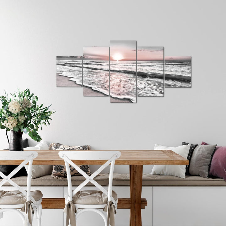 Runa Art Wandbilder Sonnenuntergang Strand 5 Teilig Bild auf Vlies Leinwand Deko Schlafzimmer Wohnzi