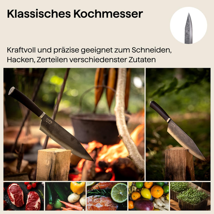 Crushgrind VIKING Ragnar Chef Messer 24 cm | Küchenmesser aus Edelstahl mit Holzgriff | Zum Schneide
