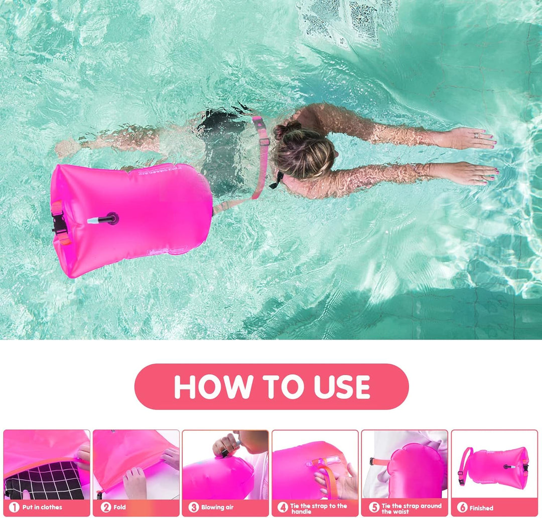 Schwimmboje,20L Trockensack Boje Schwimmen Aufblasbare mit Wasserdichter Handytasche,Swimming Buoy f