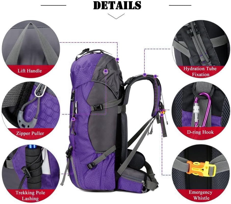 Bseash 60L Wasserdichter leichter Wanderrucksack mit Regenschutz, Outdoor Sport Tagesrucksack Multif