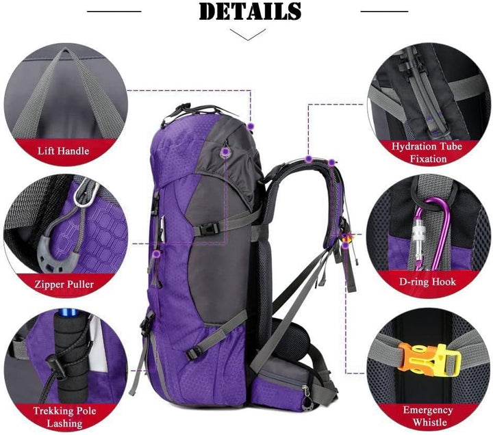 Bseash 60L Wasserdichter leichter Wanderrucksack mit Regenschutz, Outdoor Sport Tagesrucksack Multif