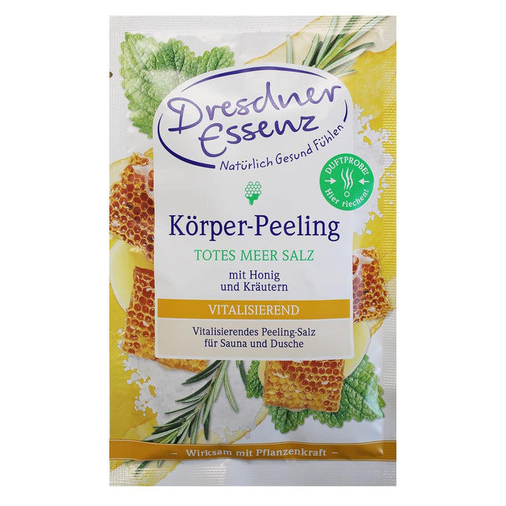12er Pack Dresdner Essenz Körper-Peeling Totes Meer Salz Honig Kräuter 12 x 50 g Hautpeeling 50 g (1