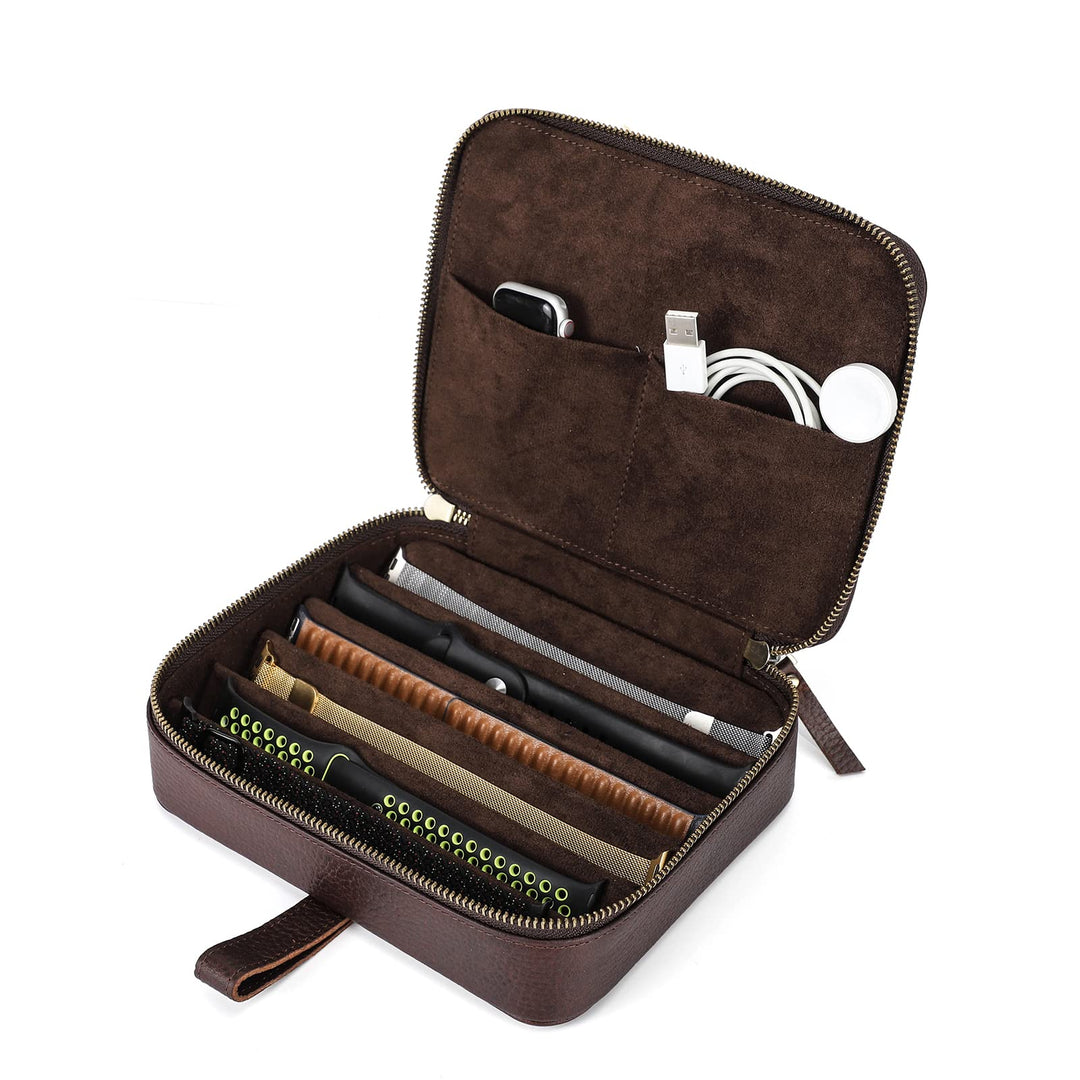 Hiram Uhrenarmbänder, Organizer, Leder, 6 Uhrenarmbänder, Reiseetui mit Griff, tragbare Uhrenarmband
