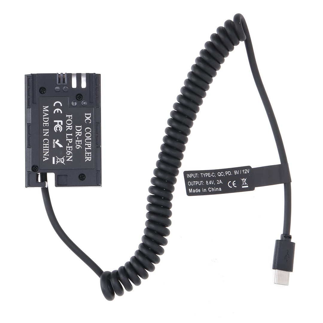 FOTGA USB-C Typ-C auf Decodierte LP-E6 Dummy Akku DR-E6 Koppler Netzteil Federkabel für Canon EOS R5
