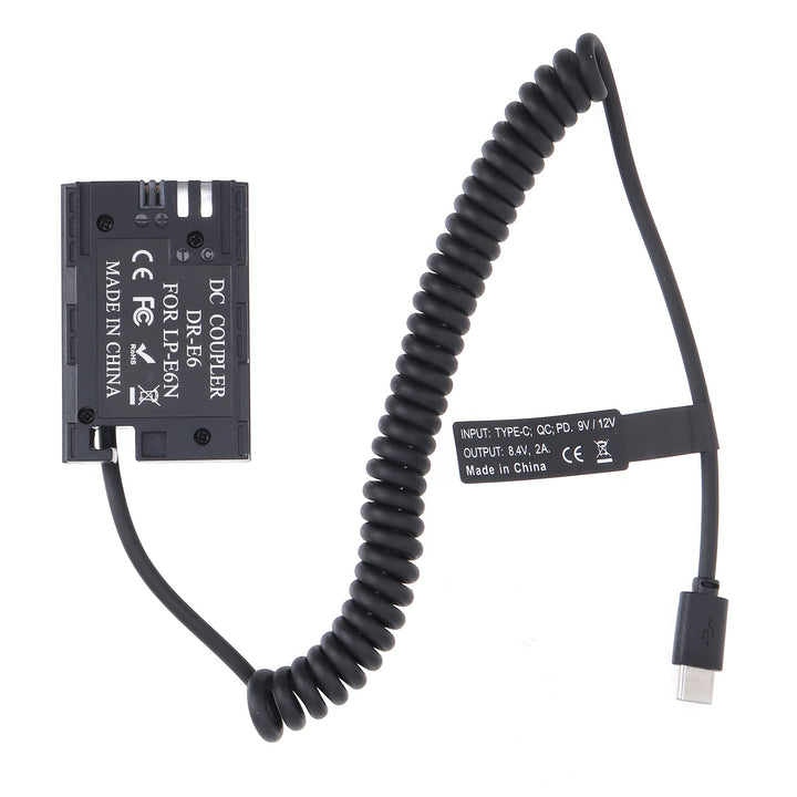 FOTGA USB-C Typ-C auf Decodierte LP-E6 Dummy Akku DR-E6 Koppler Netzteil Federkabel für Canon EOS R5