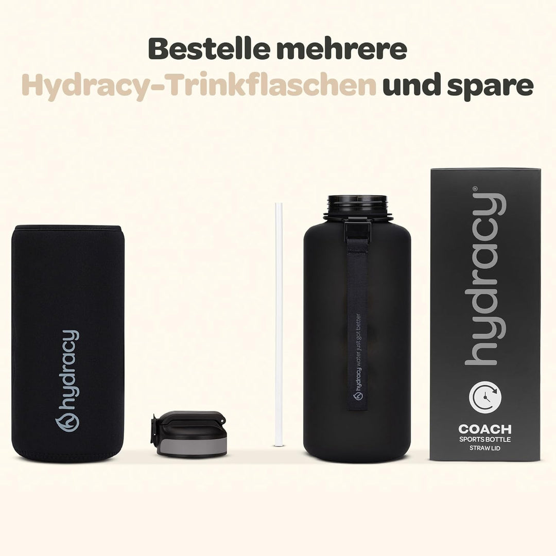 Hydracy Trinkflasche mit Strohhalm und Zeitmarkierung - 2L Wasserflasche - BPA-freie Trinkflasche -