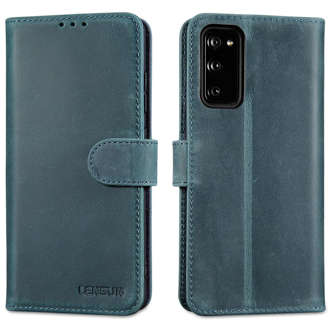 LENSUN für Samsung Galaxy S20 FE Lederhülle, Echtleder Hülle [Bookstyle][RFID Blocker Kartenfach][Ec