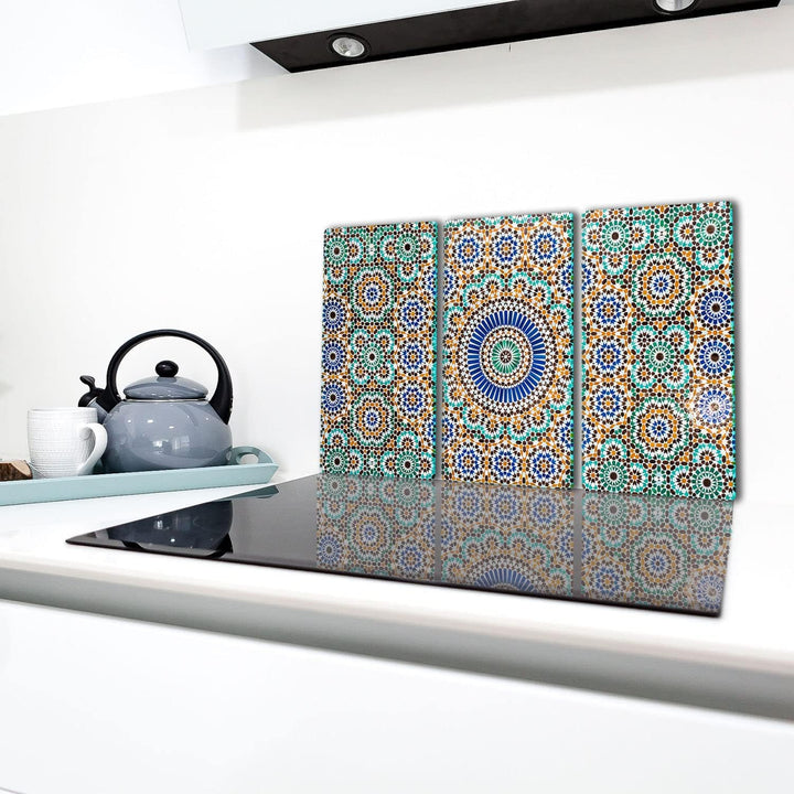 TMK ArtDeko Herdabdeckplatte 3 Teilig 3x30x52 cm - Spritzschutz Herdabdeckung – Herdschutz aus Siche