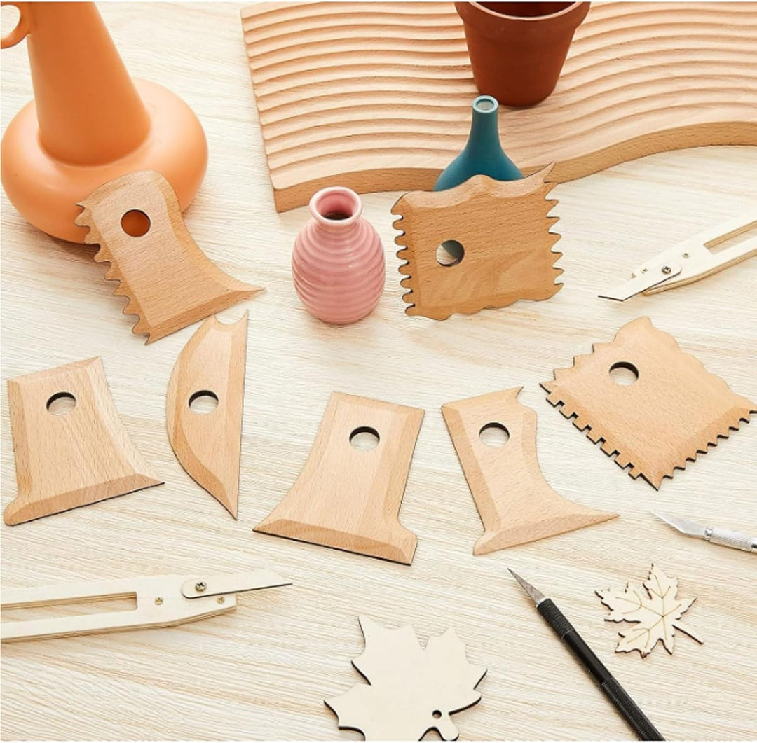 7pcs Keramikfuss Shaper -Werkzeuge Buchenholz Holz polierte Keramikrippen Trimmwerkzeuge für DIY -To