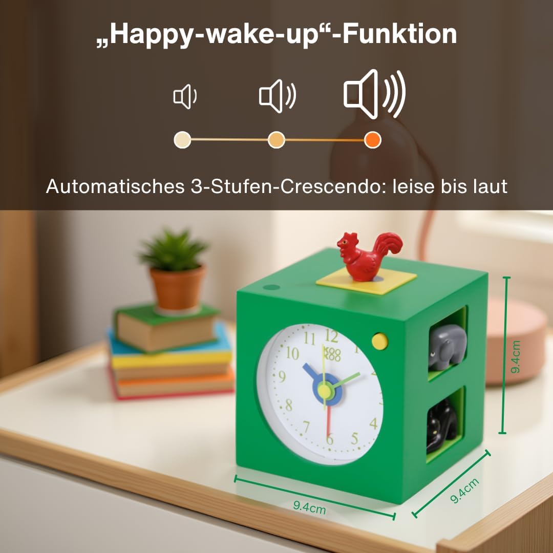 KOOKOO KidsAlarm Grün, Kinderwecker mit 5 Bauernhoftieren und echten Aufnahmen, grün