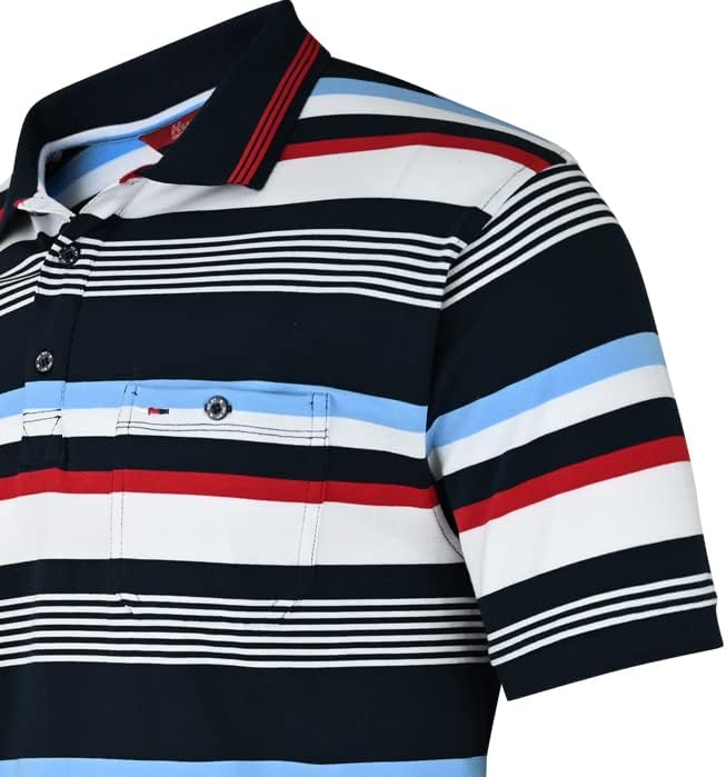 Soltice Herren Kurzarm Poloshirts Gestreifte Blousonshirts mit Brusttasche Baumwoll-Mix, Grösse M bi