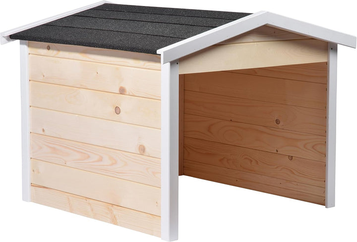 dobar 56198e Mähroboter-Garage aus Holz, Rasenroboter-Carport, 87x80x70 cm, Natur-weiss-anthrazit, B