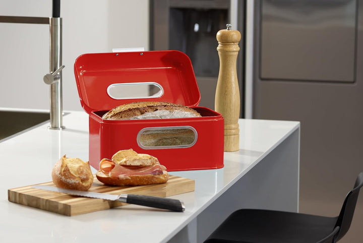 Echtwerk Brotkasten, Retro-Brotbox aus Metall mit Sichtfenster, Platzsparende Aufbewahrungsbox, Brot