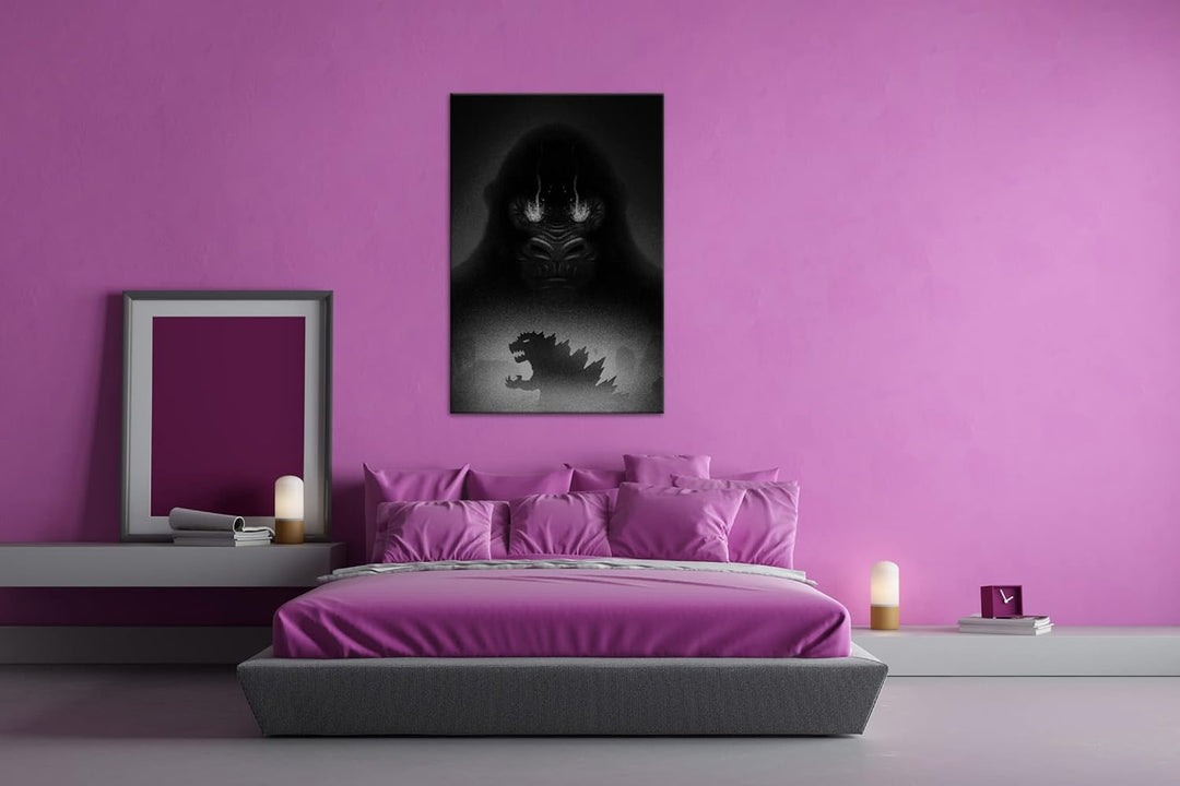 deyoli Gorilla gegen Eidechse Format: 80x60 Effekt: Schwarz&Weiss als Leinwandbild, Motiv fertig ger
