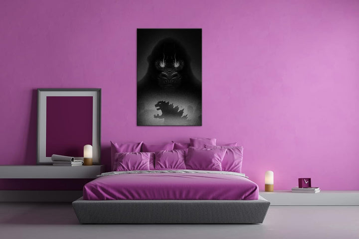 deyoli Gorilla gegen Eidechse Format: 80x60 Effekt: Schwarz&Weiss als Leinwandbild, Motiv fertig ger