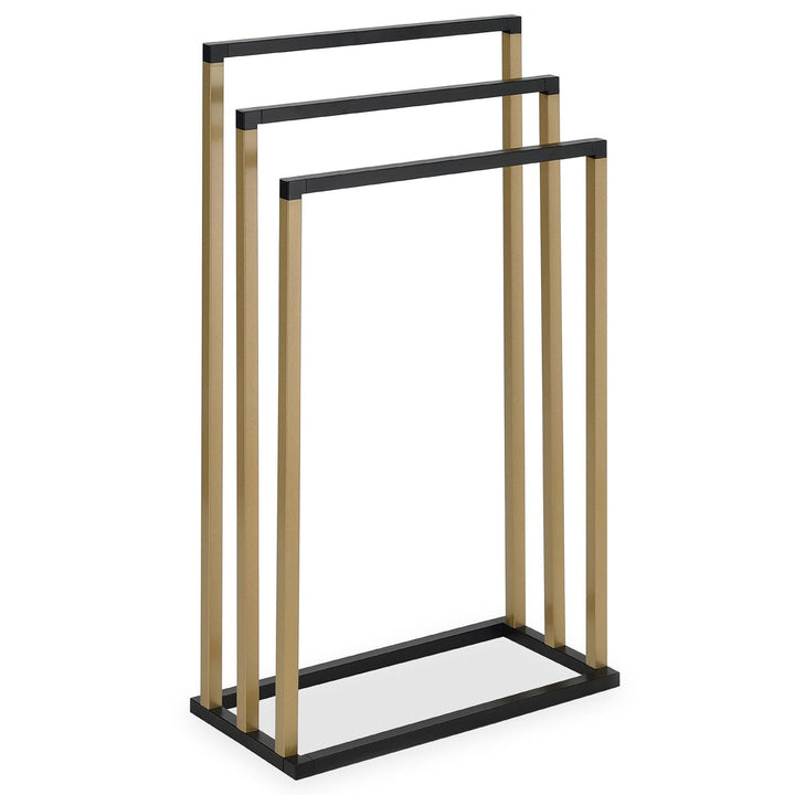 Handtuchhalter KUNO, Handtuchständer mit 3 Stangen, Badetuchhalterung aus Metall in schwarz/Gold lac