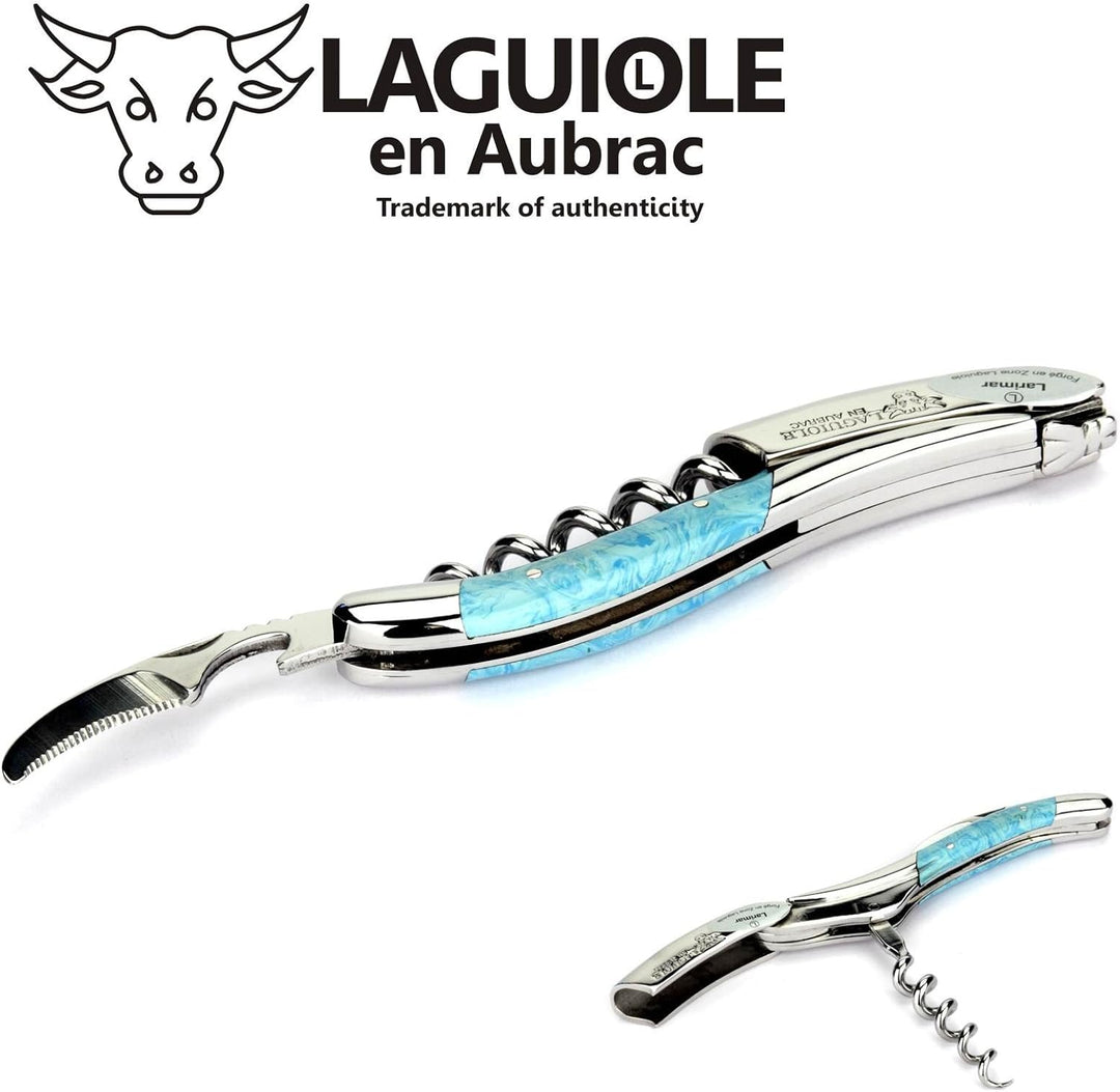 Laguiole en Aubrac Kellnermesser Larimar blau Edelstahl glänzend SOM99PWI Sommelierbesteck