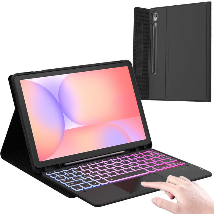 ROOFEI Galaxy Tab S9 FE/S9 Hülle mit Tastatur QWERTZ : 3-Zonen-7-Farbige DIY Hintergrundbeleuchtung,
