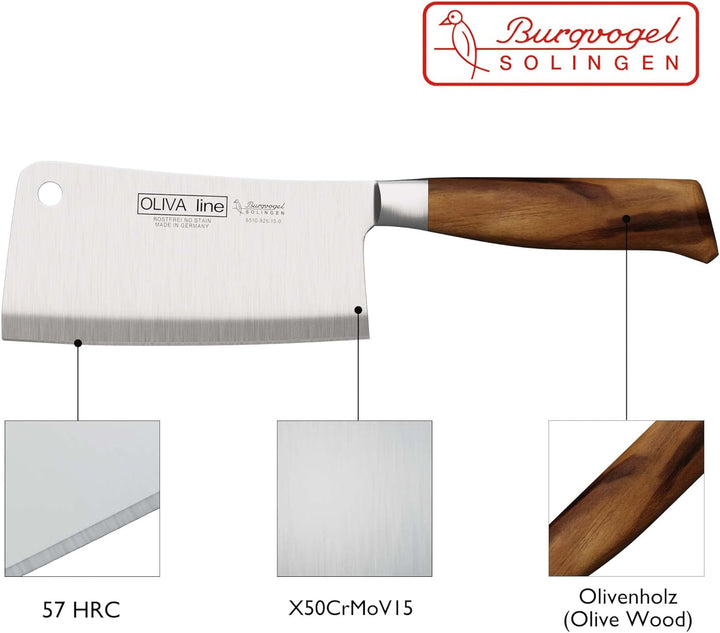 Burgvogel Solingen Küchenbeil 15 cm geschmiedet Olivenholz, Oliva Line, rostfrei, deutsches Hackmess