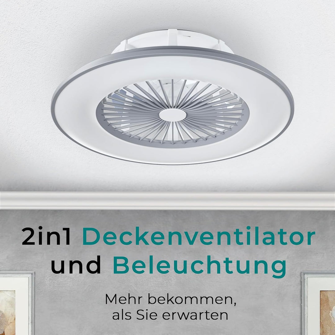 Noaton Deckenventilator mit Beleuchtung 11056GR Vega, LED Dimmbar max 40 W, 3 Farbtemperaturen, Fern