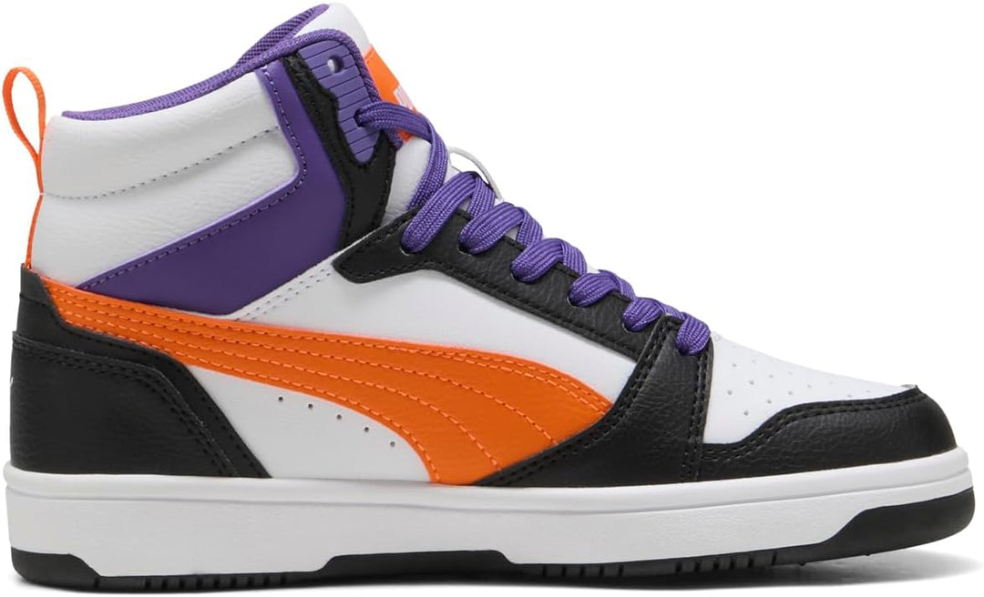 Puma Unisex Kinder Rebound V6 Mid JrSneaker 36 EU Puma Weiss Orange Glo Puma Schwarz, 36 EU Puma Wei