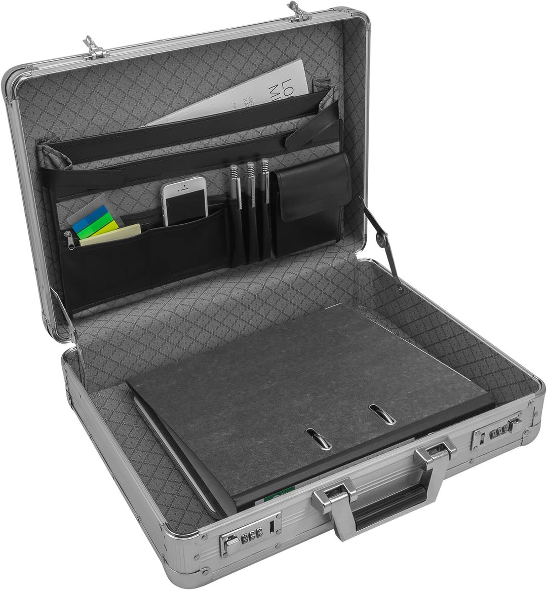 anndora Aktenkoffer Aluminium Attaché Koffer Silber - Zahlenschloss abschliessbar Silber Aluminium,
