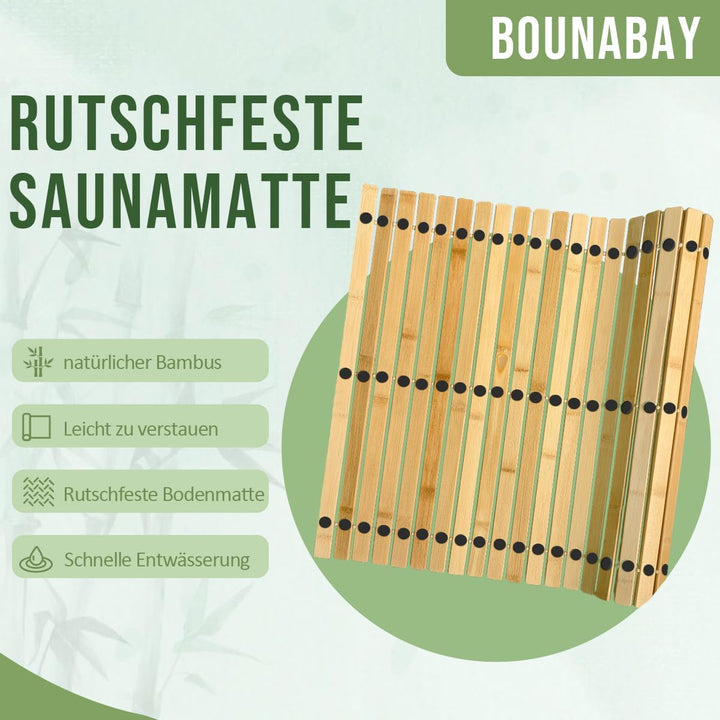 Badematte Holz Sauna Bodenrost Rollrost Fussmatte aus Bambus 100 x 50 cm, Sauna Türmatte Rollrost Fu
