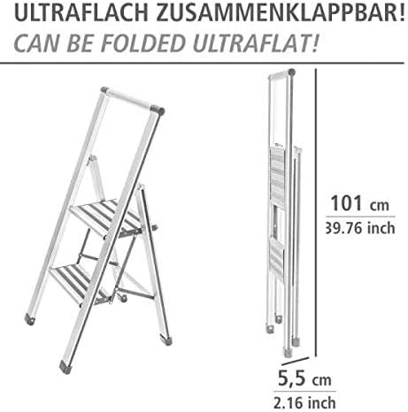 WENKO Leichte Aluminium Trittleiter mit 2 Stufen für 50 cm höheren Stand, rutschsichere XXL-Stufen,