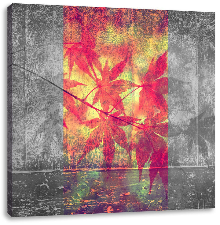 Pixxprint Pinke Ahornblätter über Wasser schwarz/weiss, Format: 70x70 auf Leinwand, 70x70
