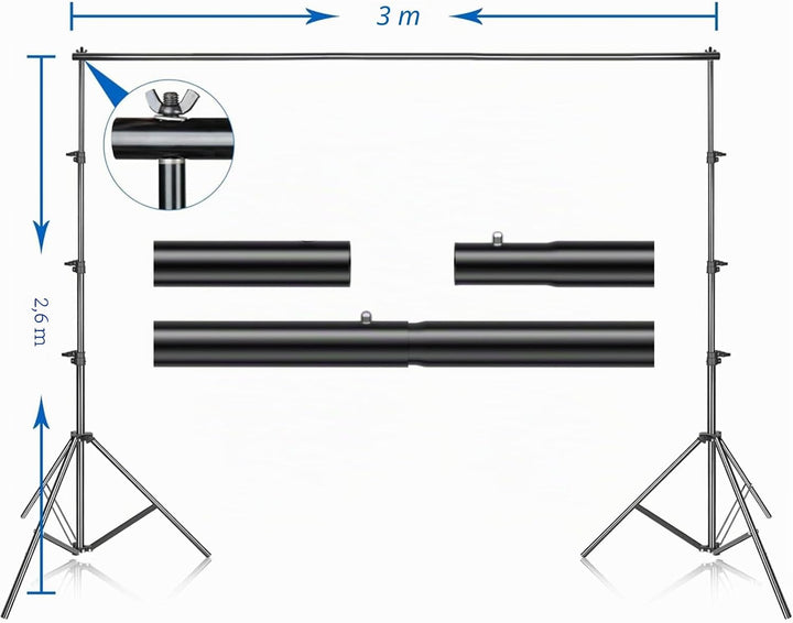 EMART Hintergrund Ständer mit Greenscreen, Fotostudio Set mit 2,6*3m Foto Hintergrund Stützsystem, 3