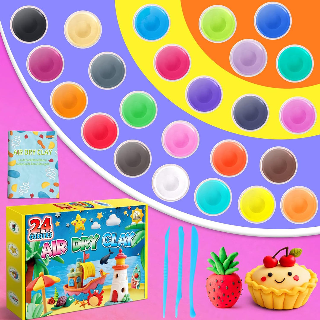 Modelliermasse Lufttrocknend, 24 Farben Lufttrockener Magischer Knete für Kinder, Air Dry Clay, 24 F