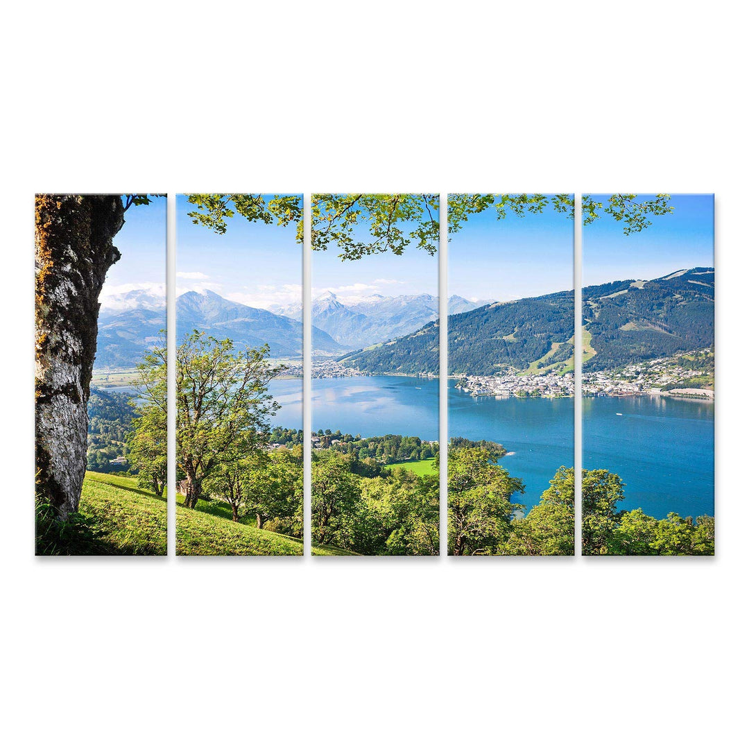 Bild Bilder auf Leinwand Schöne Landschaft mit Alpen und Bergsee in Zell am See, Österreich Wandbild