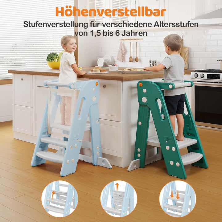 Onasti Lernturm für Kinder, Klappbar, Höhenverstellbar, Lernturm ab 1 Jahr mit Kippschutz &amp; Anti-Rut