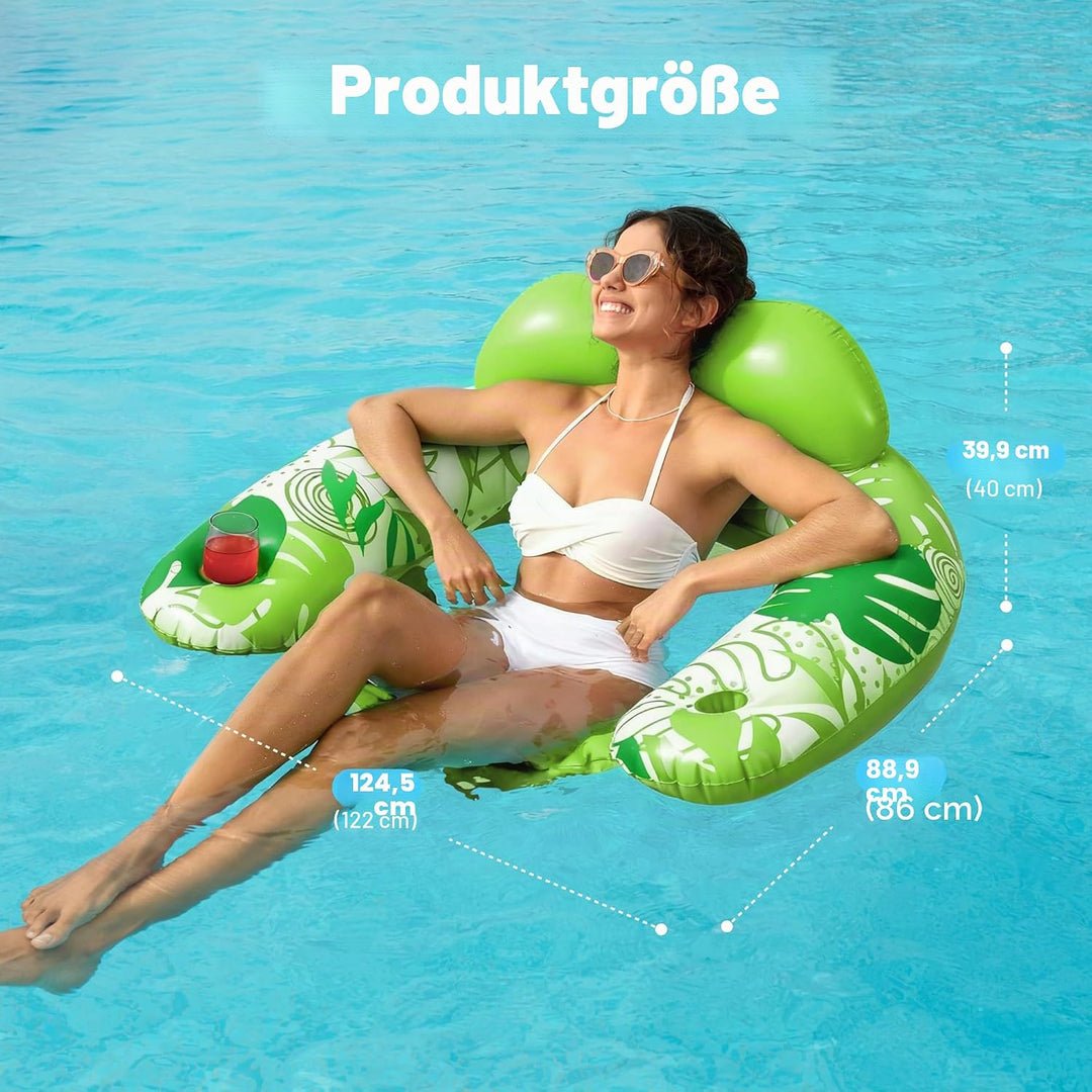 SLOOSH Aufblasbare Pool-Flösse für Erwachsene, 2er Poolstühle mit Getränkehaltern, aufblasbarer schw