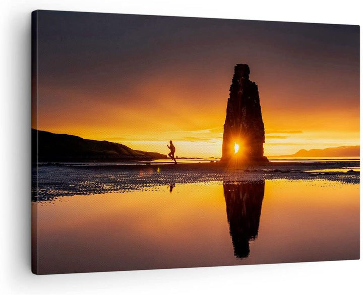 Bilder auf Leinwand Meer Felsen Wasser Leinwandbild mit Rahmen 70x50cm Wandbilder Dekoration Wohnzim