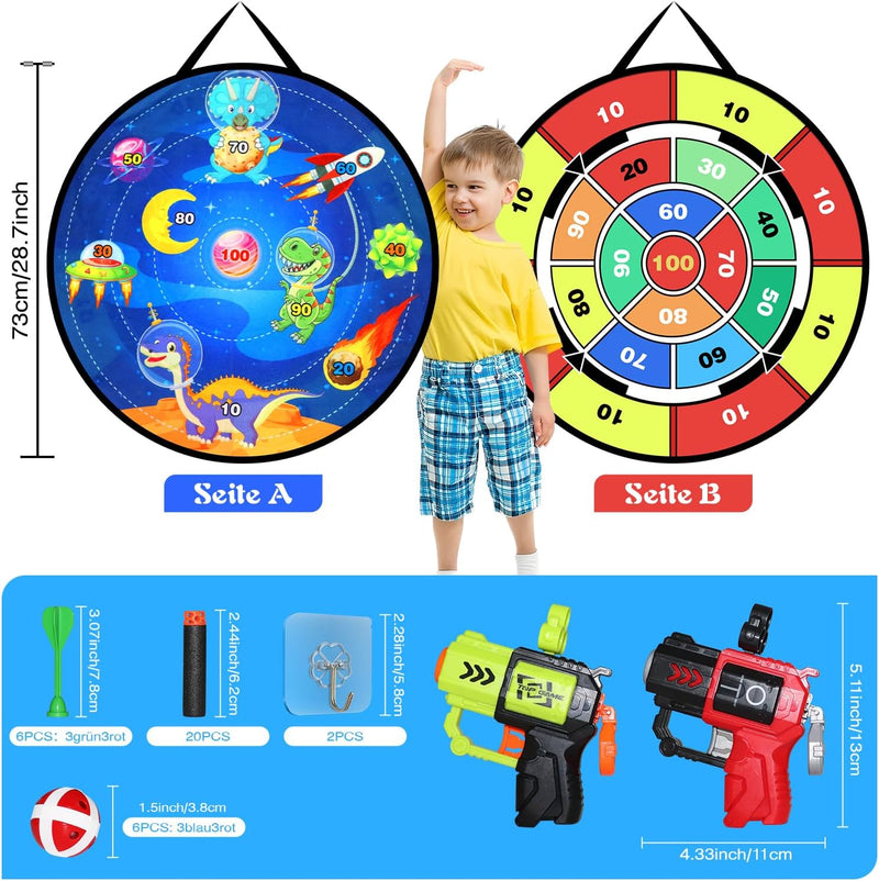 Oneyus Dartscheibe Kinder 73cm, Kinder Spielzeug Doppelseitige Dartscheibe mit 2 Blaster 20 Schaumge