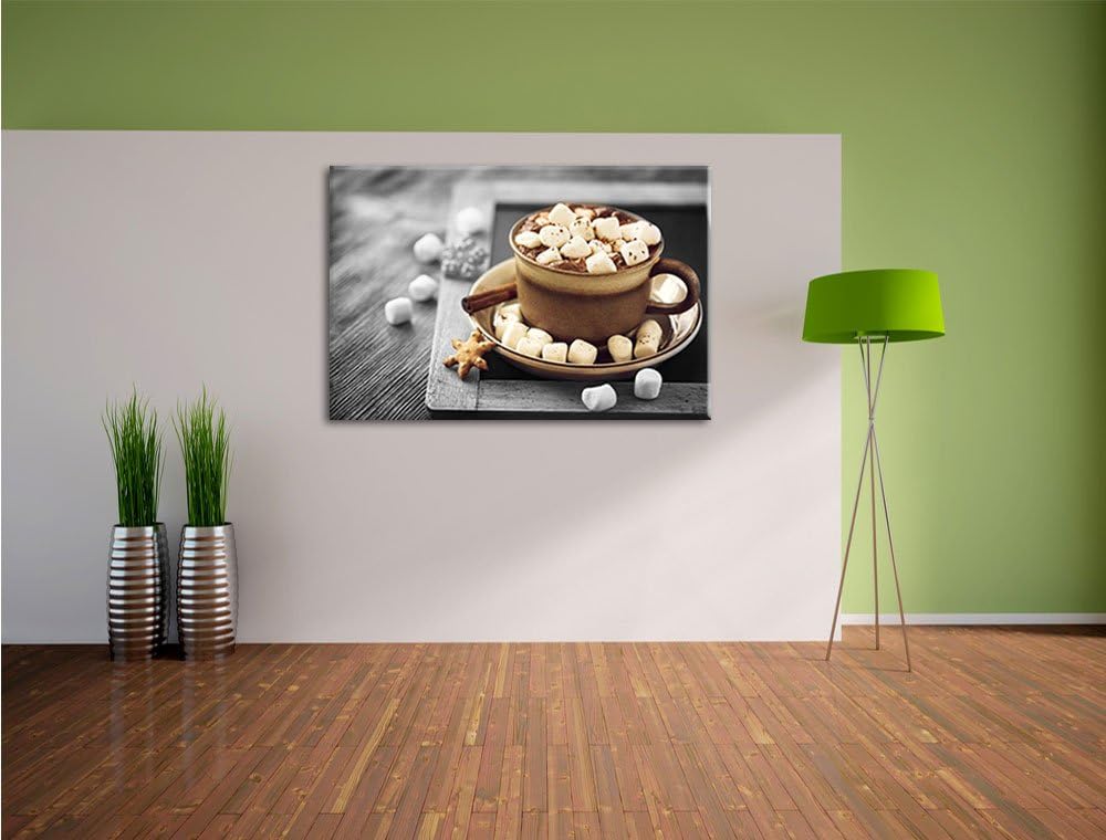 Pixxprint Kakaogetränk mit Marshmallows als Leinwandbild | Grösse: 100x70 | Wandbild| Kunstdruck | f